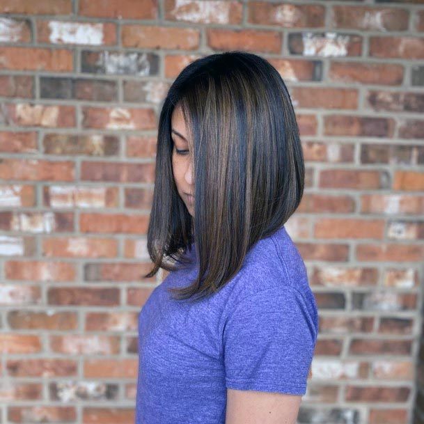 Womens Dark Brown Lob With Light Brown Highlights Longer In The Front