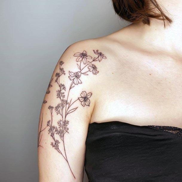 Womens Dark Floral Design Tattoo Shoulder
