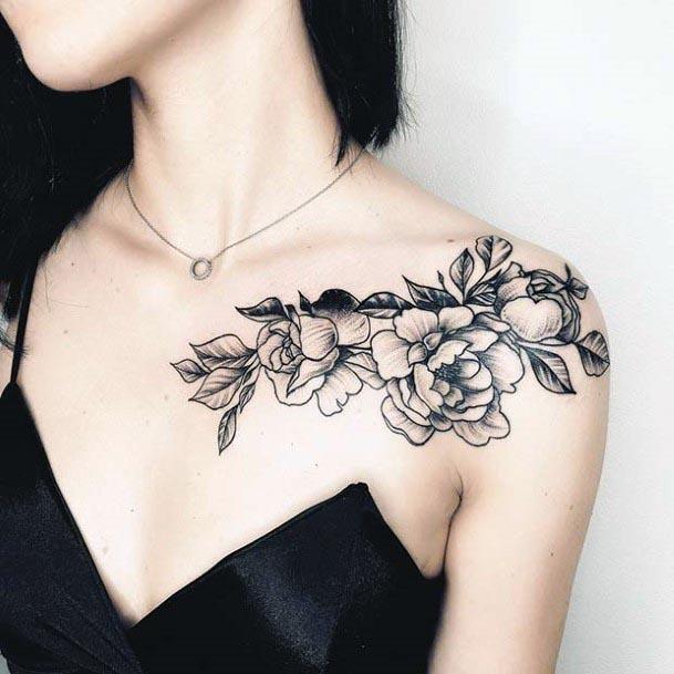 Womens Dark Flower Tattoo Shoulder