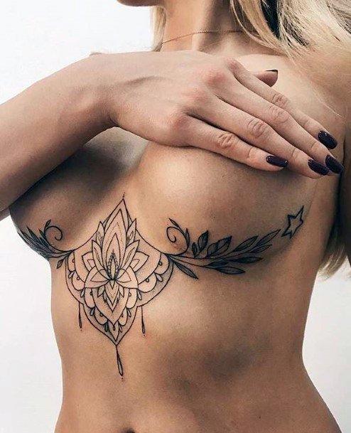 Womens Dark Pencil Art Underboob Tattoo