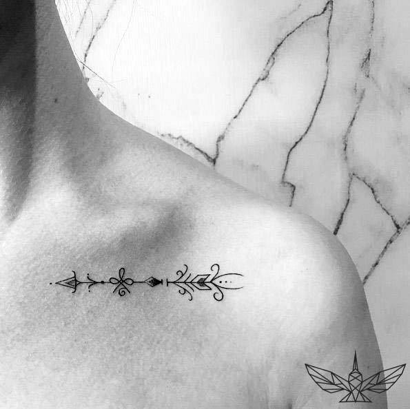 Womens Decorated Arrow Tattoo Collarbone