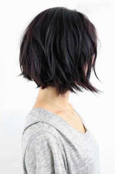 Womens Deep Espresso Brown Chin Length Light Shaggy Textured Cut