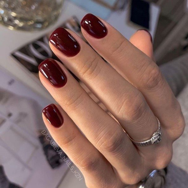 Womens Deep Red Nail Design