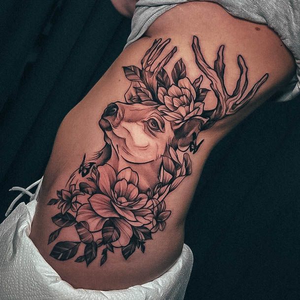 Womens Deer Tattoo Ideas With Rib Design