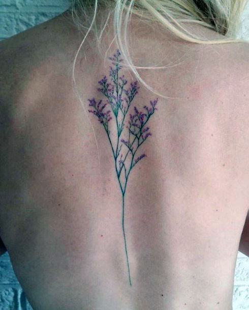 Womens Delicate Plant Tattoo Spine