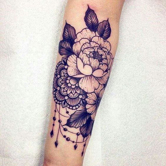 Womens Delightful Black Flower Tattoo Forearms