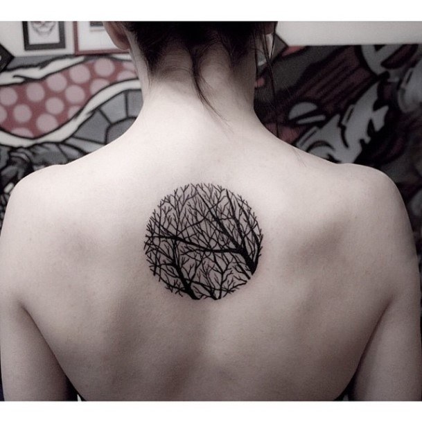 Womens Desolate Tree Branch Tattoo Back