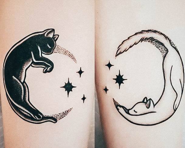 Womens Divine Moon And Stars Tattoo