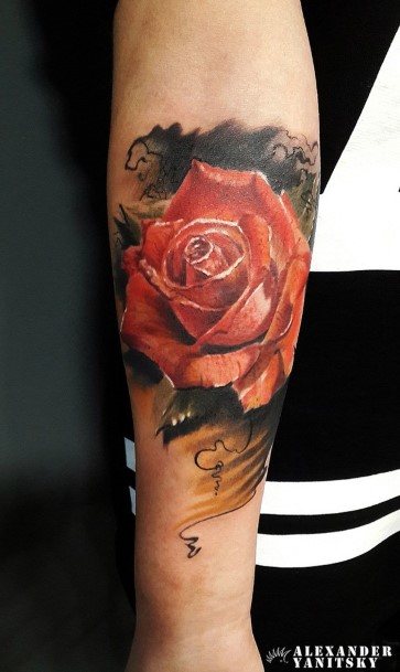 Womens Divine Red Rose Tattoo Forearms