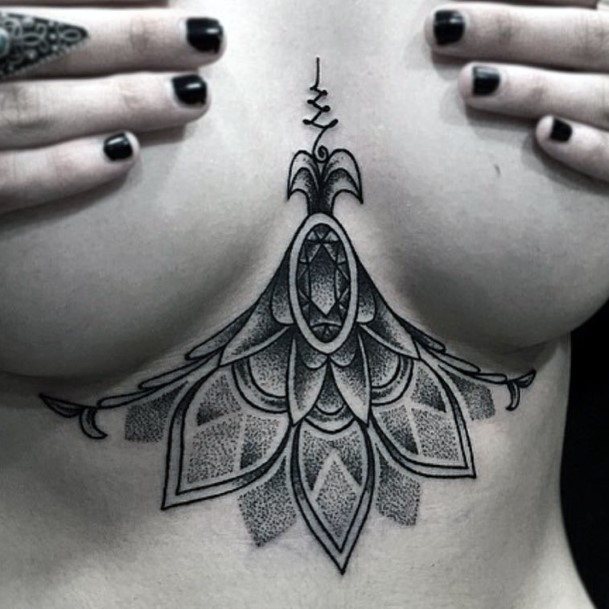 Womens Dotted Leaf Art Underboob Tattoo