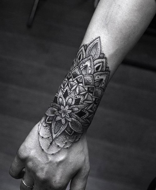 Womens Dotted Lotus Petal Tattoo Forearms
