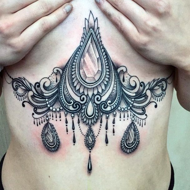 Womens Droplets Art Underboob Tattoo