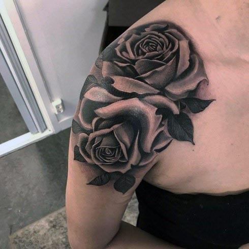 Womens Dual Black Roses Tattoo Shoulder