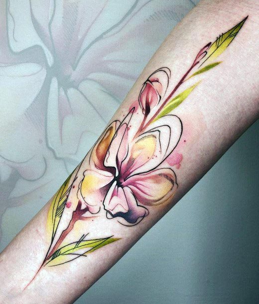 Womens Dual Colored Water Colored Flower Tattoo Hands
