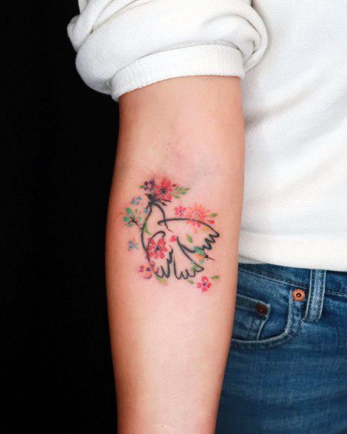 Womens Elbows Pinkish Dove Tattoo