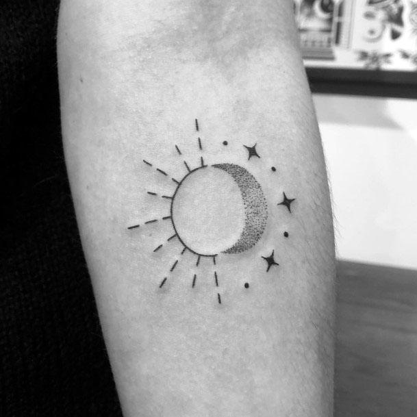 Womens Elbows Starry Sun Tattoo Grey