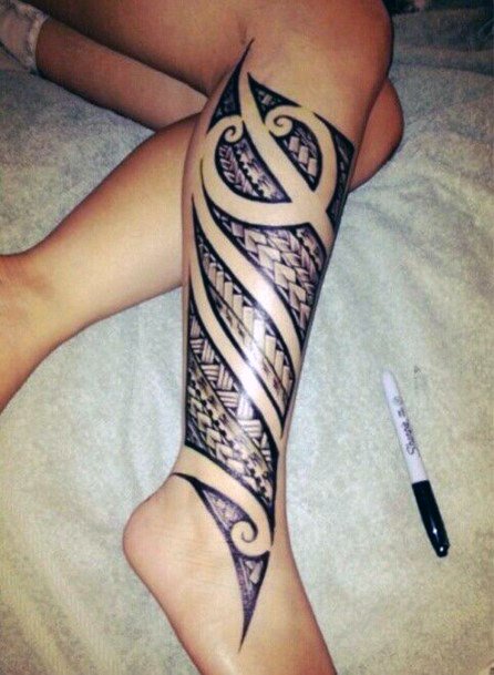 Womens Elegant Tribal Tattoo On Legs