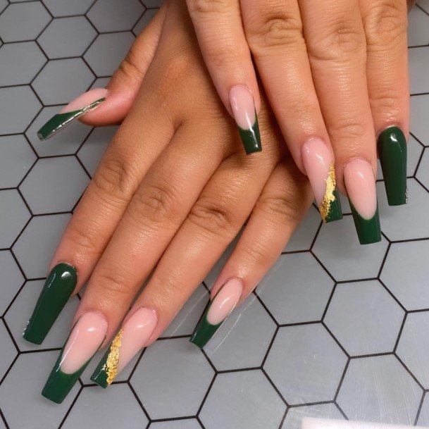 Womens Emerald Green Girly Nail Designs