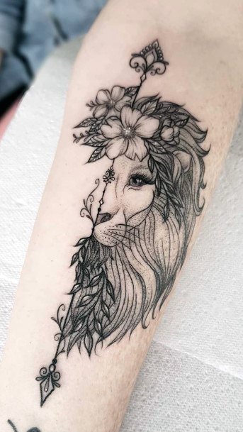 Womens Emperor Lion Tattoo On Arms