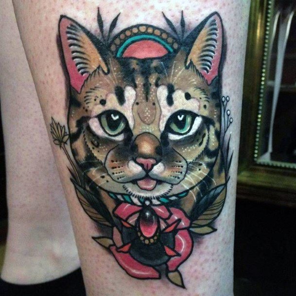 Womens Energetic Cat Tattoo For Women Traditional Style