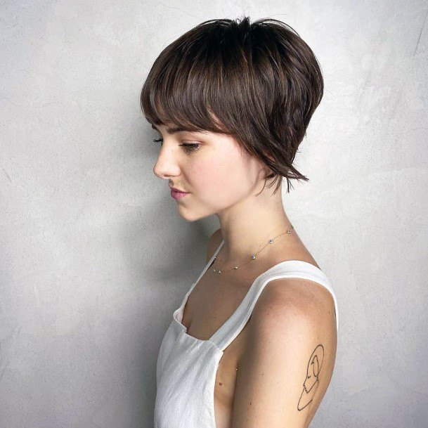 Womens Extremely Long Layered Brown Silky Pixie Cut Hairstyle