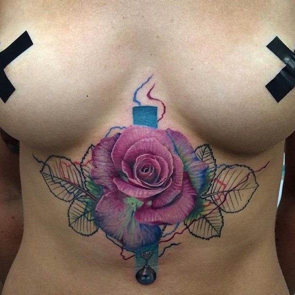 Womens Eye Catching Flower Tattoo On Torso