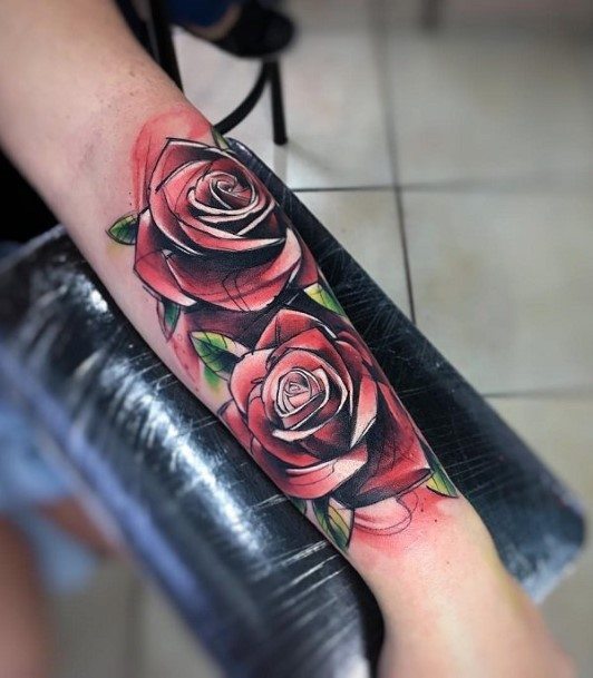 Womens Eye Catching Rose Tattoo Forearms