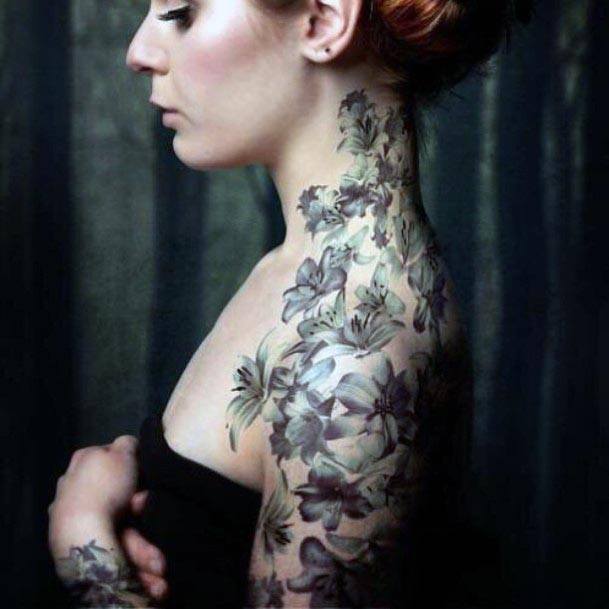 Womens Falling Blossom Tattoo Shoulder