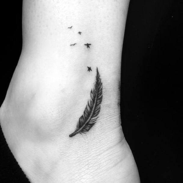 Womens Feather Tattoo Ankle Art