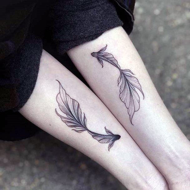 Womens Feather Tattoo For Sisters