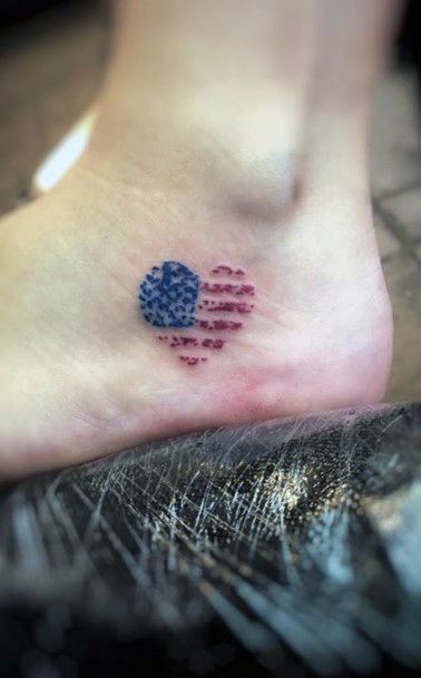 Womens Feet American Flag Heart Tattoo