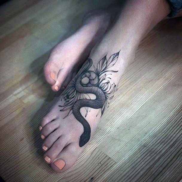Womens Feet Black Snake Tattoo