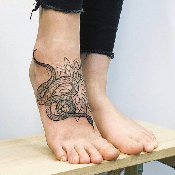 Womens Feet Snake Tattoo