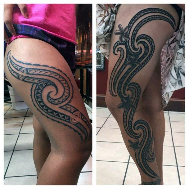 Womens Fierce Tattoo On Legs Tribal Art