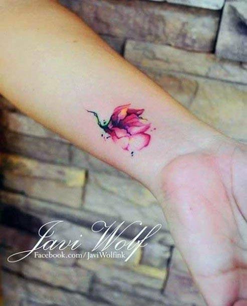 Womens Fiery Red Flower Watercolor Tattoo Hands