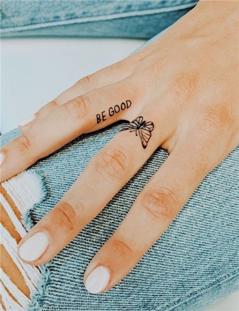 Womens Finger Butterfly Tattoo Black