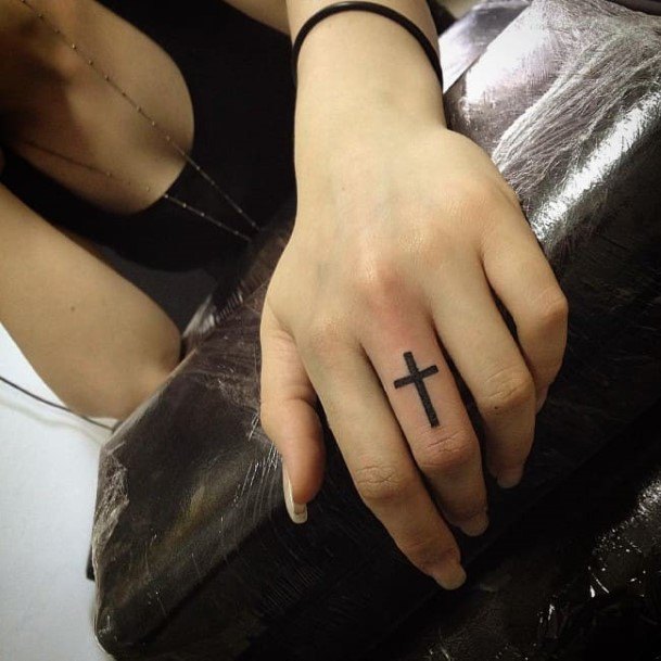 Womens Finger Cross Tattoo