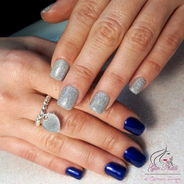 Womens Fingernail Art Blue And Silver Nail