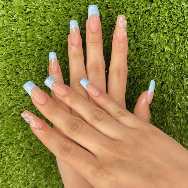 Womens Fingernail Art Blue French Tip Nail