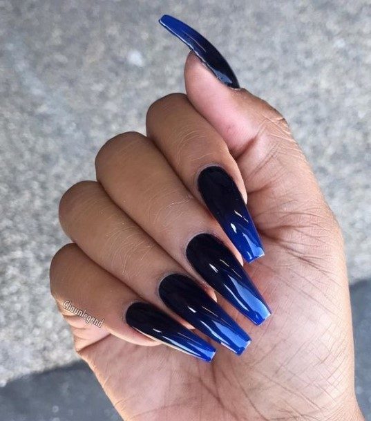 Womens Fingernail Art Dark Blue Ombre Nail