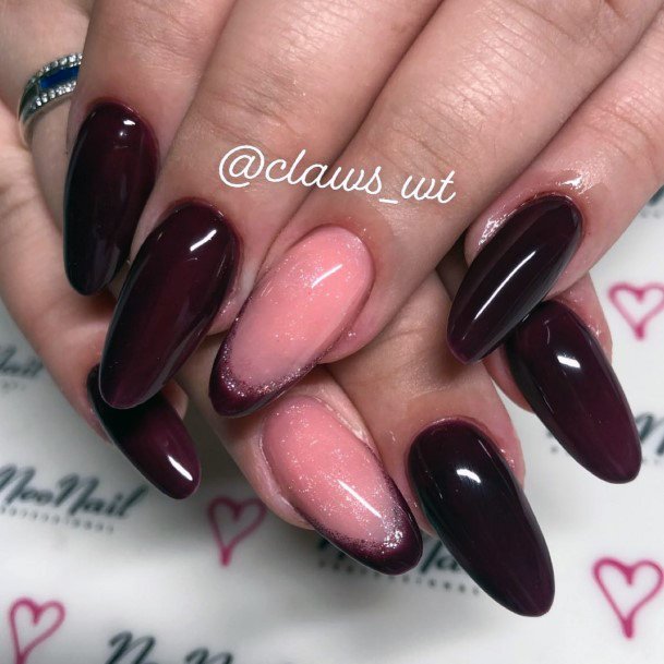 Womens Fingernail Art Maroon And Pink Nail