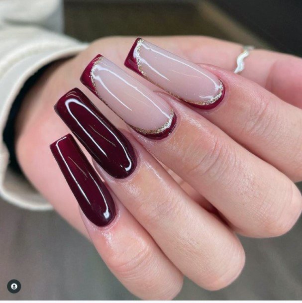 Womens Fingernail Art Maroon Nail