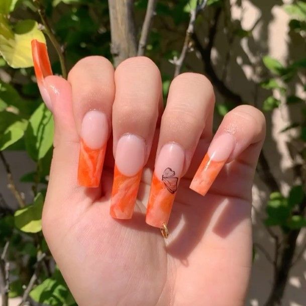 Womens Fingernail Art Orange French Tip Nail