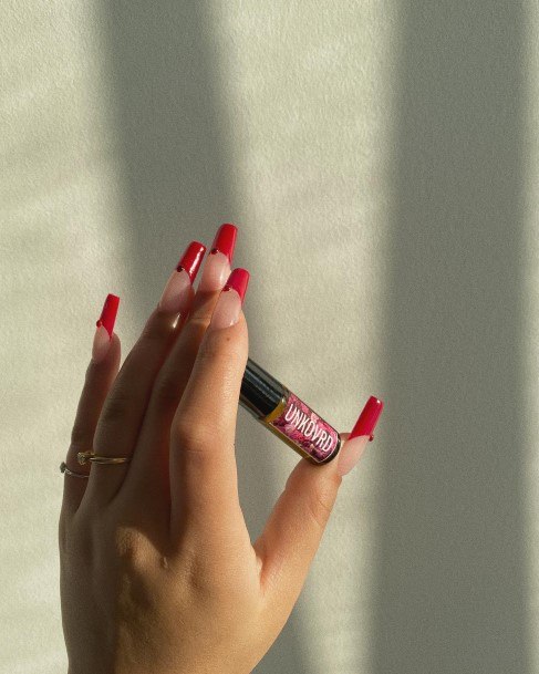 Womens Fingernail Art Red French Tip Nail