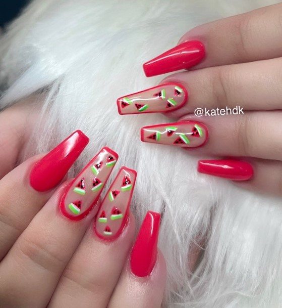 Womens Fingernail Art Watermelon Nail