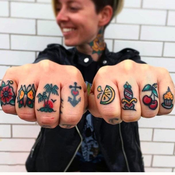 Womens Fingers American Traditional Tattoo