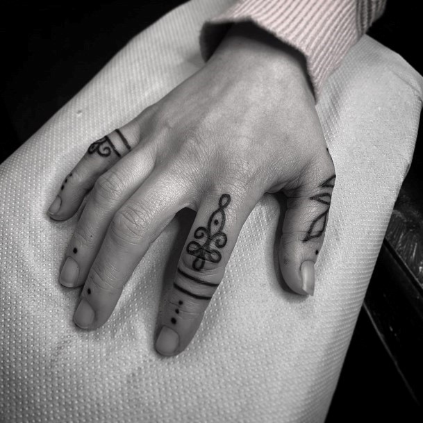 Womens Fingers Black Spiral Art Tattoo Women