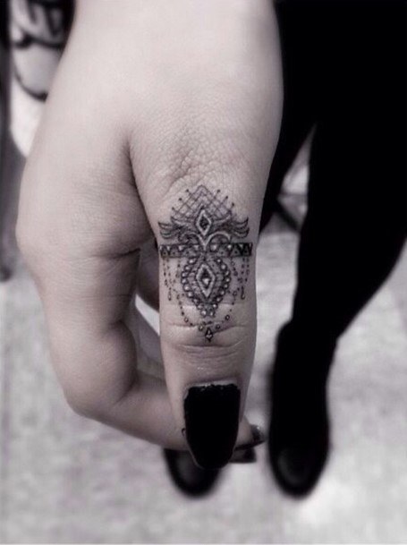 Womens Fingers Indian Art Tattoo