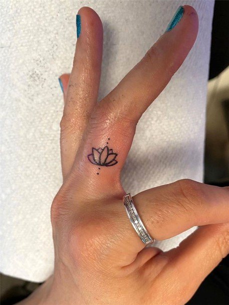 Womens Fingers Lotus Tattoo