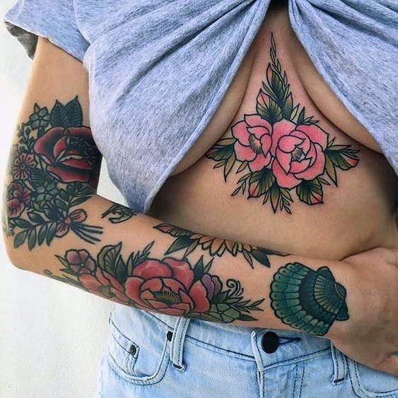 Womens Floral American Traditional Tattoo